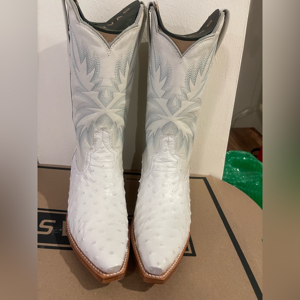 White Ostrich Leather Cowboy Boots